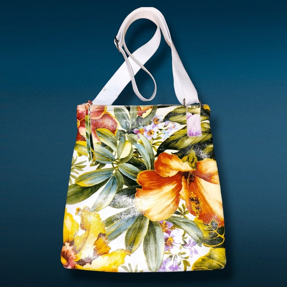 MARIZIO TAIUTI Vintage HAND PAINTED FLORAL LEATHER Bag